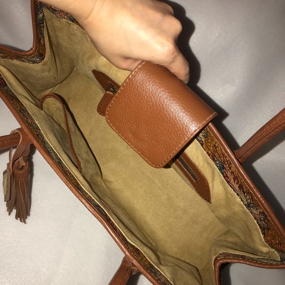 Brand new brown leather ethnic Batik Tote Bag - Picture 6 of 8